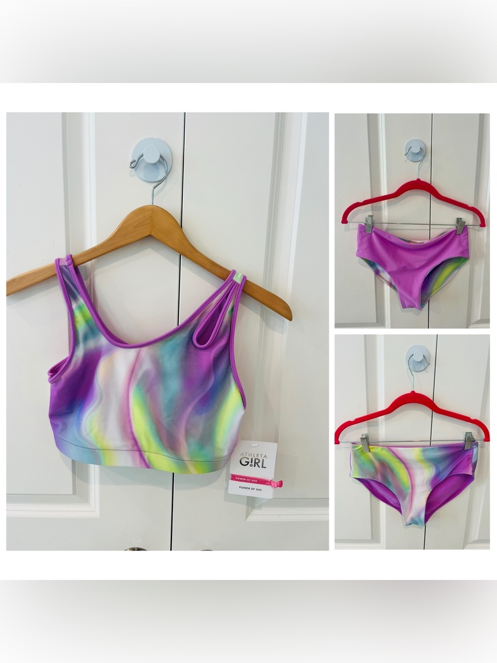 Athleta Girl XXL/16 NWT multi color Swirl 2 Piece bikini Swim suite with cut out